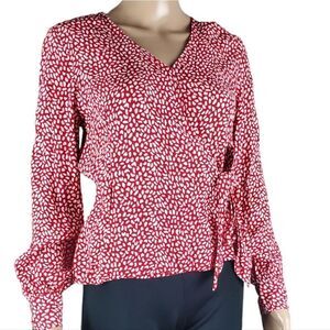 Talbots Red & White Wrap Blouse